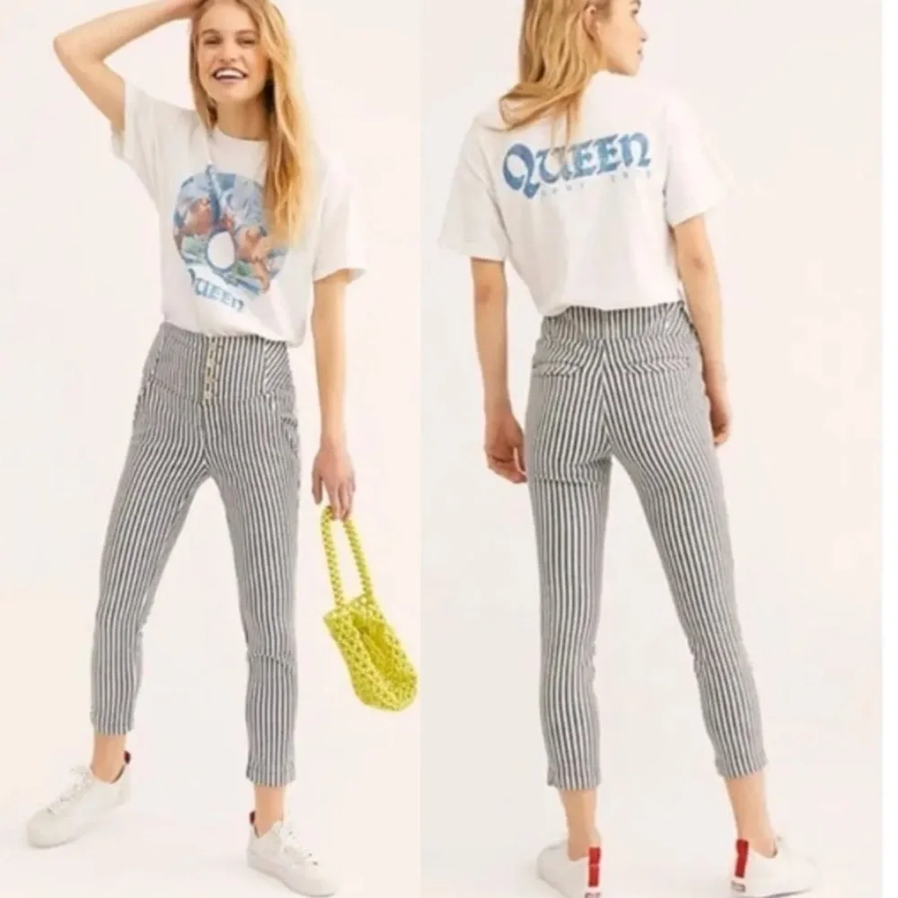 Free People Frankie High Rise Striped Pants Women's Blue Size 0